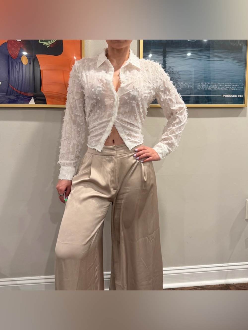ZARA Button Up Lace Top - WHITE - Picture 2 of 5